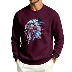 Men fleece lined crewneck sweatshirt with cyberpunk graphic street style casual top