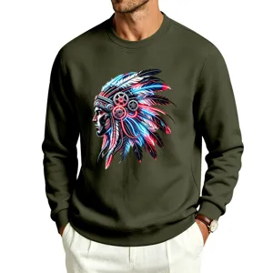 Men's Cyberpunk Chief Graphic Crewneck Sweatshirt Olive Green Long Sleeve Casual Top