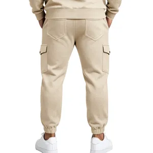 Men's casual cargo sweatpants heavyweight fleece lined jogger trousers in khaki color.