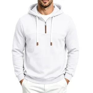 Herren Weißer Pullover Mit Halbem Reißverschluss Kapuzenpullover Lässige Herbst Mode