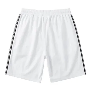 Shorts de sport blancs pour hommes avec doubles bandes latérales, streetwear d'été.