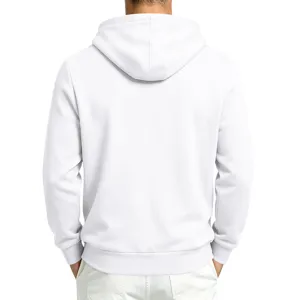 Detailansicht Rumpf weiße Herren Kapuzenpullover, minimalistischer langer Ärmel Hoodie.