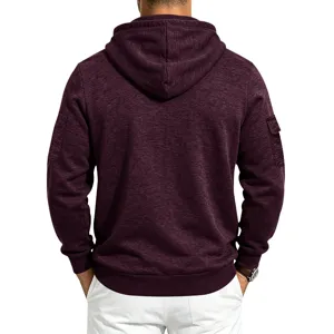 Men's fleece hoodie back view detail showcasing the cozy fabric quality and hood design.