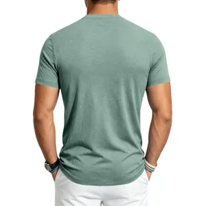Herren einfarbiges grünes Kurzarm T-Shirt Rückansicht, lässiges Slim-Fit Rundhals-Oberteil.