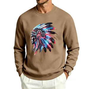 Mens fleece crewneck sweatshirt retro streetwear graphic casual long sleeve winter top