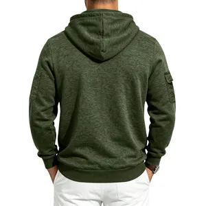 Men's heavyweight fleece tactical hoodie, casual loose fit long sleeve sweatshirt with pocket.