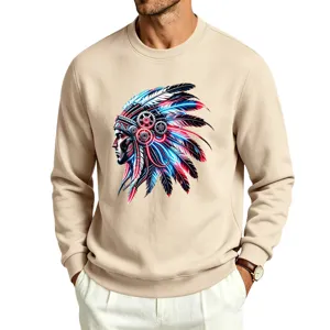 Men's casual fleece crewneck sweatshirt featuring a cyber-style Native American graphic print.