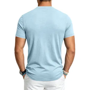 Herren hellblau Rundhals kurzarm T-Shirt Sommer lässig Basic Oberteil atmungsaktiv Sport