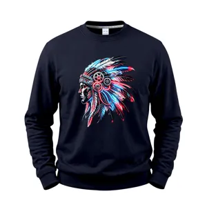 Men's fleece crewneck sweatshirt with cyberpunk Indian graphic streetwear autumn winter top