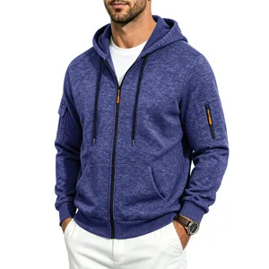 Men's fleece-lined zip-up hoodie with tactical pockets and hood for outdoor autumn winter.