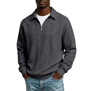Heren herfststijl lange mouw kwart rits polo sweatshirt gedetailleerd weergavebeeld voor outfit