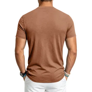 Detail view of men's quick-dry mesh short sleeve t-shirt in brown, breathable summer wear.