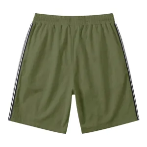 Shorts de sport décontractés vert armée pour hommes, short amples avec cordon et bandes.