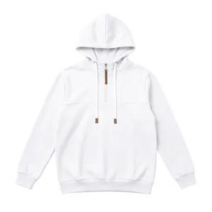 Herren lässiger weißer Kapuzenpullover mit Halbreißverschluss für den täglichen Herbst.