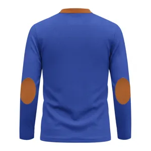 Classic waffle knit long sleeve henley shirt with stylish brown elbow patches for casual wear.