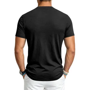 Herren Einfarbig Schwarz Kurzarm Rundhals T-Shirt Slim Fit Sommer Fitness Oberteil