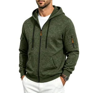 Mens fleece zip up hoodie tactical jacket with pockets casual outdoor wear comfortable top