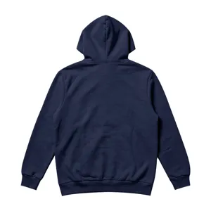 Detailansicht der einfarbigen marineblauen Kapuzensweatshirt Rückseite für Herren, Streetwear.