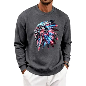 Men's casual graphic crewneck sweatshirt, retro streetwear, comfortable plush fleece fabric.