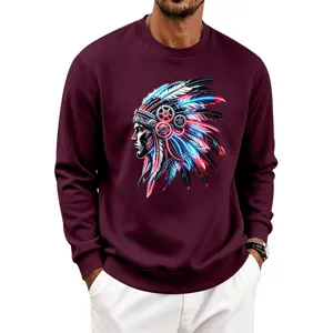 Men's fleece crewneck sweatshirt featuring a cool cyber Native American graphic print design.