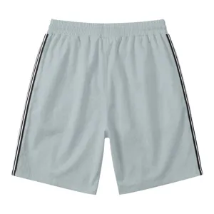Shorts de sport homme gris decontracté coupe ample avec bandes laterales cordon taille.
