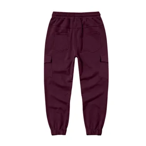Men's heavyweight fleece-lined cargo sweatpants casual sports trousers red winter warm