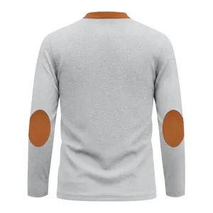 Waffle knit long sleeve henley shirt detail texture retro style brown elbow patch