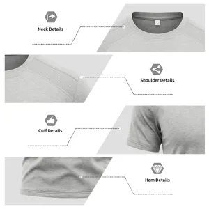 Graues Herren Sport T-Shirt Detailansicht, Raglan Mesh Kurzarm mit rundem Kragen.