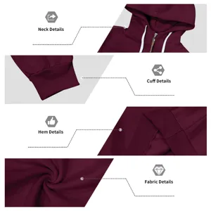 Herren Kapuzenpullover mit Reißverschluss Detail dunkelrot casual Basic Sweatshirt Top.