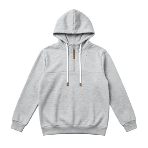 Herren Freizeit Kapuzenpullover mit halbem Reissverschluss, grauer Basic Hoodie mit Kordel.