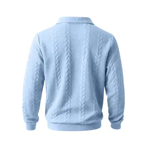 Heren lichtblauw lang mouw gebreid polo sweatshirt casual veelzijdig pullover top basic.