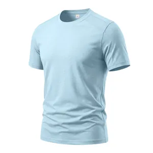 Herren hellblau kurzarm schnelltrocknend T-Shirt sportlich Mesh Spleißen Rundhals Fitness