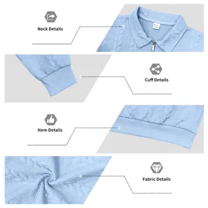 Heren lang mouw polo sweatshirt detail kraag manchetten zoom getextureerde stof.