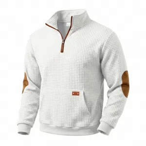 Men's Quarter Zip Waffle Knit Pullover Sweatshirt Casual Stand Collar Retro Top