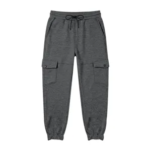 Men's fleece lined cargo sweatpants casual winter warm athletic jogger trousers grey