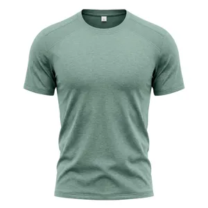 Grünes Herren Fitness T-Shirt, atmungsaktiv mit Mesh Raglan Ärmeln und Rundhalsausschnitt.