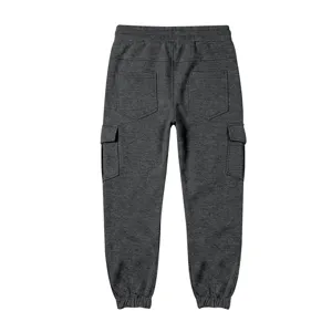 Men's heavyweight fleece-lined cargo sweatpants casual sports pants with pockets dark gray