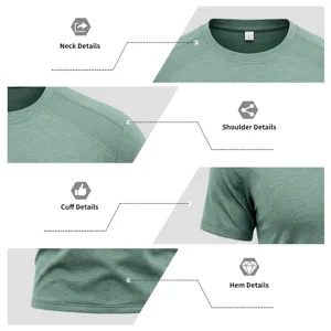 Herren Sommer Leinen Baumwolle schnelltrocknend Kurzarm T-Shirt gruen Sport Fitness Top