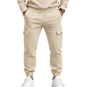 Men's Casual Fleece Lined Cargo Sweatpants Autumn Winter Loose Fit Jogger Pants With Pockets Drawstring Activewear