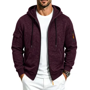 Men's loose hooded sweatshirt winter fleece casual workwear zip up jacket with pockets.