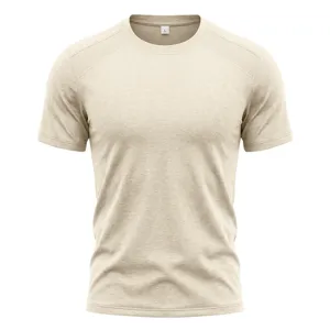 Herren Freizeit Kurzarm T-Shirt, atmungsaktives Mesh Raglan Sportshirt, beiges Fitness Oberteil.