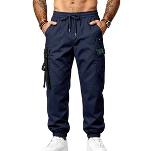 Men's tactical cargo pants casual multi-pocket drawstring cuffed outdoor sports trousers