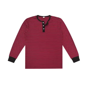 Chemise Henley à manches longues rayée rouge et noire pour homme t-shirt vintage top