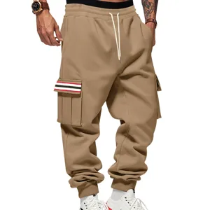 Pantalon de Jogging Cargo Polaire Kaki Homme Casual avec Poches et Cordon de Serrage