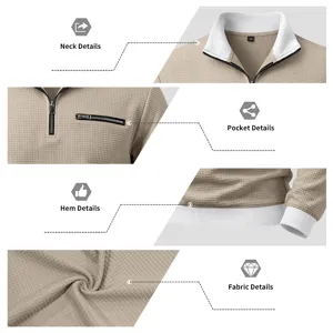Men waffle knit long sleeve sweatshirt with half zipper stand collar and chest pocket detail.