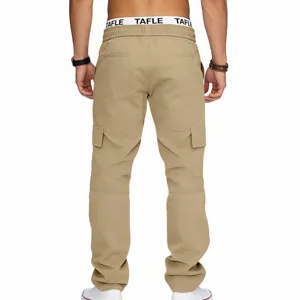 Men's khaki cargo pants with multiple pockets, comfortable waist and stylish design details.