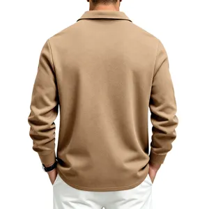 Veste chemise kaki doublée polaire décontractée pour homme, vêtement chaud hiver, dos.
