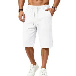 Men's Casual Knit Capri Shorts Loose Fit Lightweight Drawstring Elastic Waist Solid Color Summer Pants Men Clothing