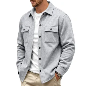 Veste chemise utilitaire doublée polaire grise pour homme, vêtement d'hiver bien chaud.