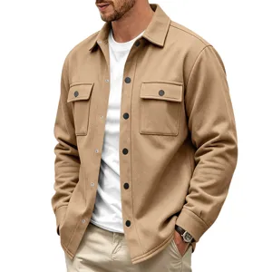 Veste Chemise Utilitaire Doublée Polaire Homme Casual Épais Oversize Kaki Bouton